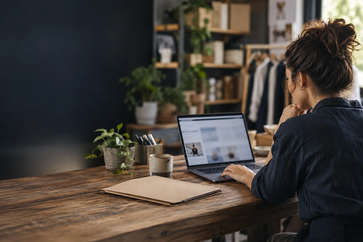 Illustration of a business owner checking information on a laptop